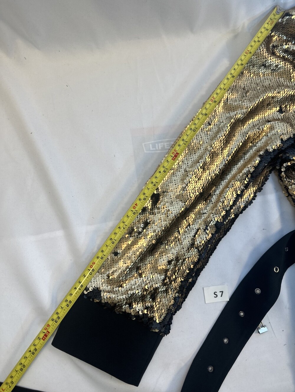 Gold Sequin Belted Women's Coat - Picture 11 of 15